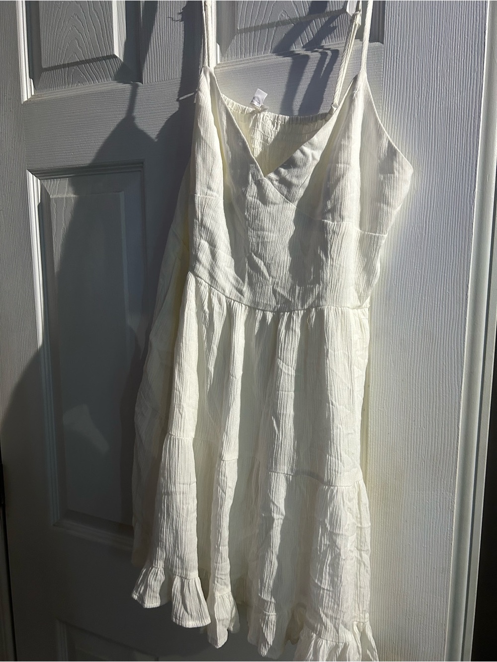 Garage White Spaghetti-Strap Tiered Mini Dress